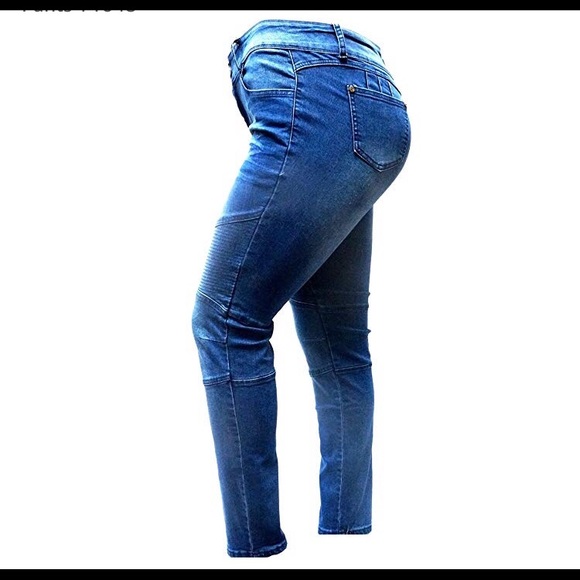 Women’s Plus Size Moto Biker Stretch Skinny Denim - Picture 2 of 3
